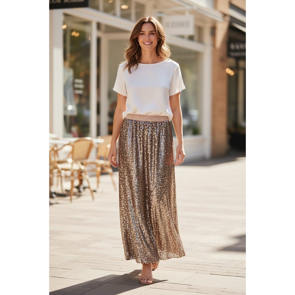 Calypso St. Barth Penny Skirt Gold Sequin Resort 25 Sample R25B027C044 Small